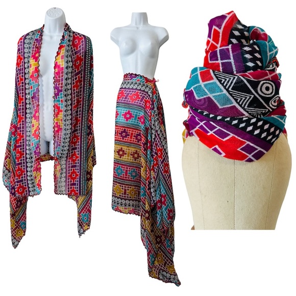Large Abstract Geometric Rectangle Versatile Wear Scarf - Picture 1 of 14